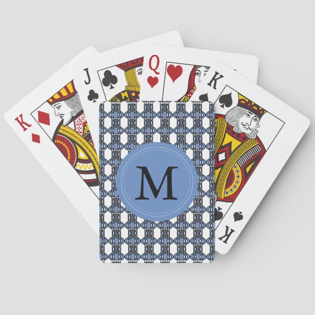 Baraja De Cartas Patrón Scarab de resumen azul monograma (Reverso)