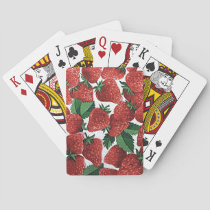 Baraja De Cartas Patrón Textil de Fresas y Crema