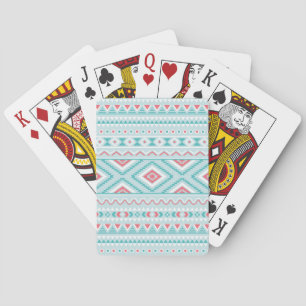 Baraja De Cartas Patrón tribal azteca verde azulado y rosa