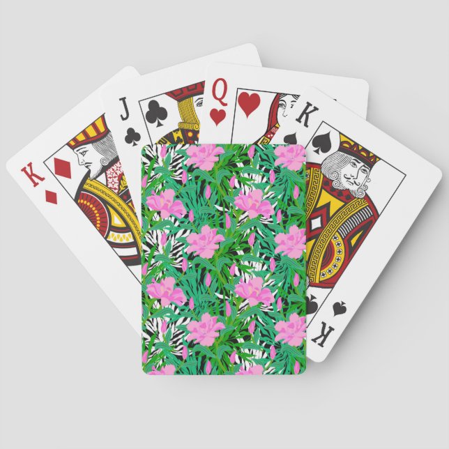 Baraja De Cartas Patrón tropical con flores de jungla (Reverso)