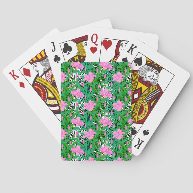 Baraja De Cartas Patrón tropical con flores de selva (Reverso)