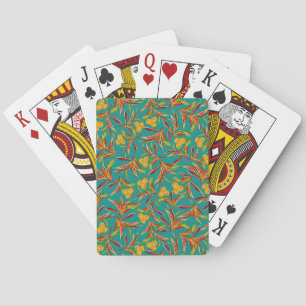 Baraja De Cartas Patrón tropical con hojas rojas y amarillas