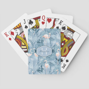 Baraja De Cartas Patrón tropical de Orquídea Flamingo ID868 azul