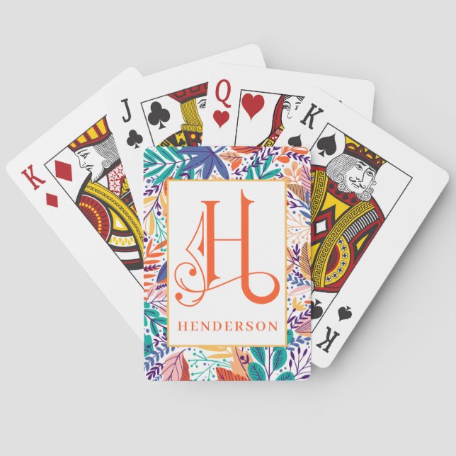 Baraja De Cartas Patrón tropical divertido H Monograma, bicicleta (Reverso)