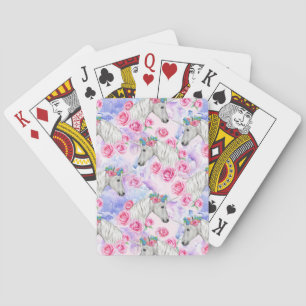 Baraja De Cartas Patrón Unicornios y Rosas