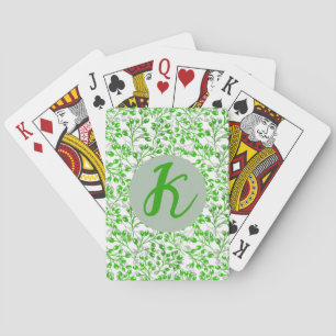 Baraja De Cartas Patrón verde flojo Moderno Elegante Monogramado