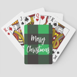 Baraja De Cartas Patrón verde plastificado Feliz Navidad