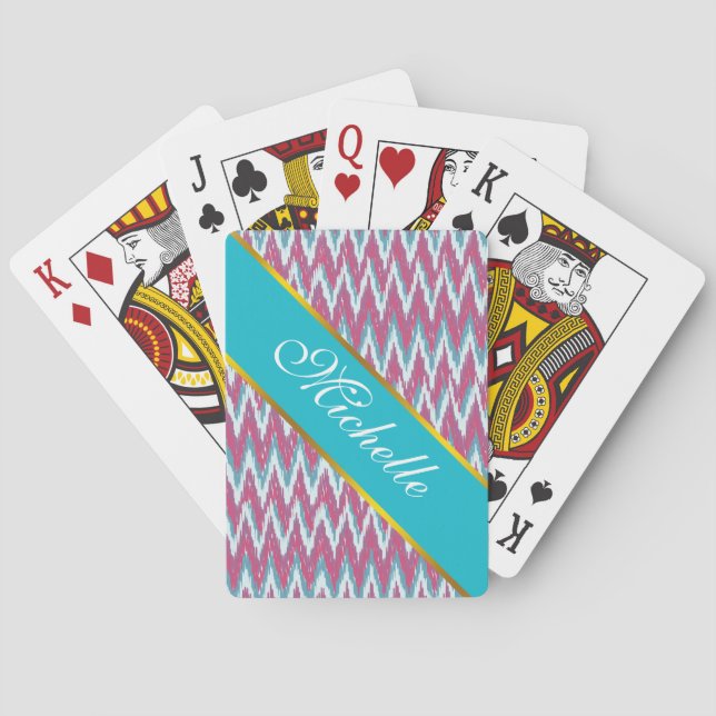 Baraja De Cartas Patrón ZigZag de arándanos y Verde azulados (Reverso)