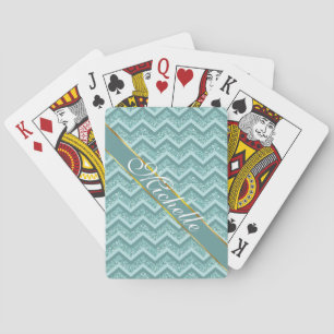 Baraja De Cartas Patrón ZigZag de Purpurina turquesa