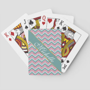 Baraja De Cartas Patrón ZigZag Purpurina rosa
