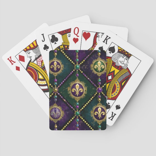 BARAJA DE CARTAS PATRONES DE MARDI GRAS DE COLOR PURPURA VERDE Y DO (Reverso)