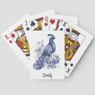 Baraja De Cartas Pavo de pavo real de estilo Delft azul y blanco co