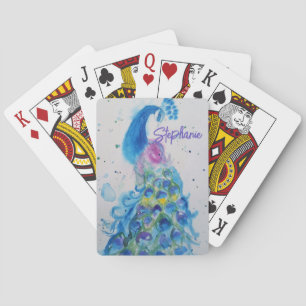Baraja De Cartas Pavo Real Elegante Acuarela Colores Pastel Mujer