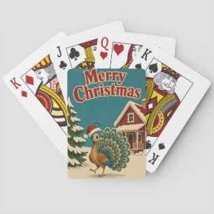 Baraja De Cartas Pavo Real Rojo Cabaña Animal Navidad