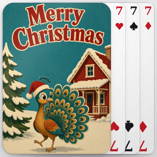 Baraja De Cartas Pavo Real Rojo Cabaña Animal Navidad