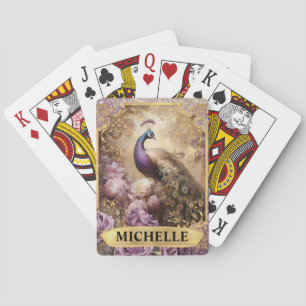 Baraja De Cartas Pavo real romántico y rosas púrpuras fantasía