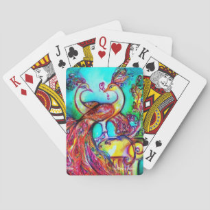 BARAJA DE CARTAS PAVOS REALES ENAMORADOS EN AZUL TURQUESA