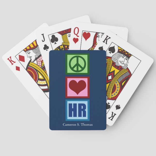 Baraja De Cartas Peace Love HR Recursos humanos personalizados Azul (Reverso)