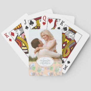 Baraja De Cartas Peach Succulum acuarela floral - Foto Boda