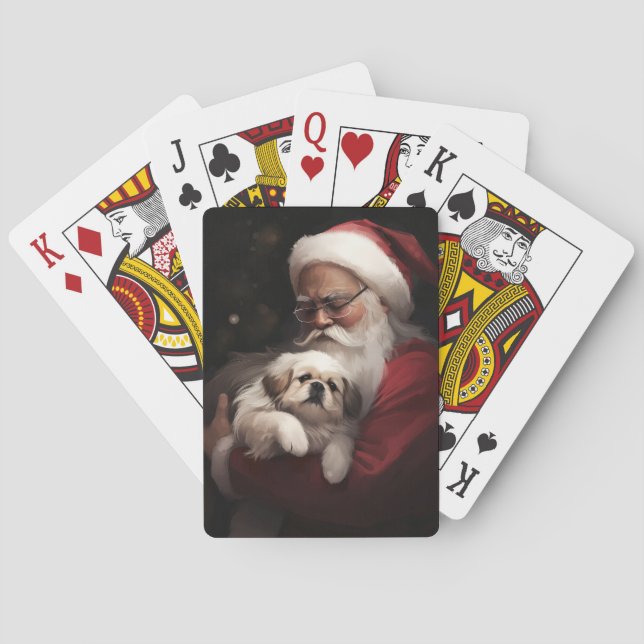 Baraja De Cartas Pekingeses con Navidades festivos de Santa Claus (Reverso)