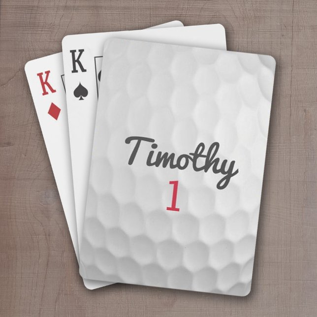 Baraja De Cartas Pelota de golf con número rojo de nombre negro (Classic Golf Design - Personalize these golf-themed playing cards)
