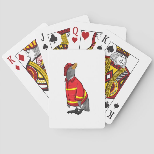 Baraja De Cartas Penguin as Firefighter with Helmet (Reverso)