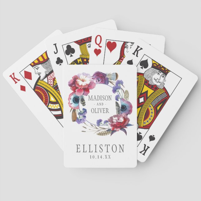 Baraja De Cartas Peony del Wildflower floral con las plumas el | (Reverso)