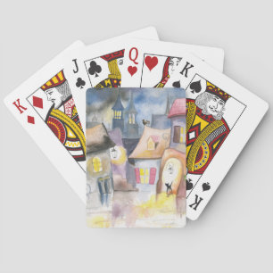Baraja De Cartas Pequeña ciudad por la noche