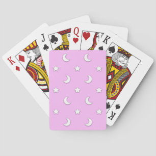 Baraja De Cartas Pequeñas estrellas blancas y lunas sobre rosa