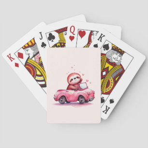 Baraja De Cartas Perezoso lindo conduciendo un convertible rosa