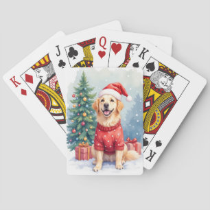 Baraja De Cartas Perrera de Navidad con Retriever Dorado en Aquarel