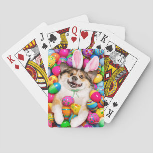 Baraja De Cartas Perro acostado sobre huevos de Pascua