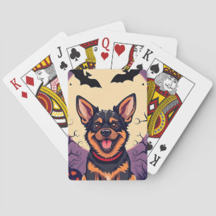 Baraja De Cartas Perro Adorable en Escena de Halloween