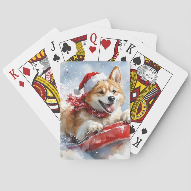 Baraja De Cartas Perro Akita con manchas deja que nieve Navidades (Reverso)