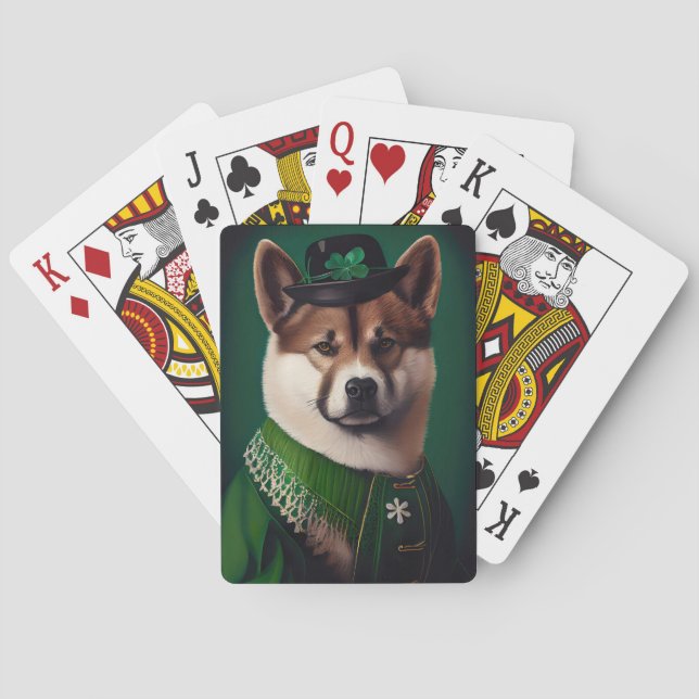 Baraja De Cartas Perro akita en el vestido del Día de San Patricio (Reverso)