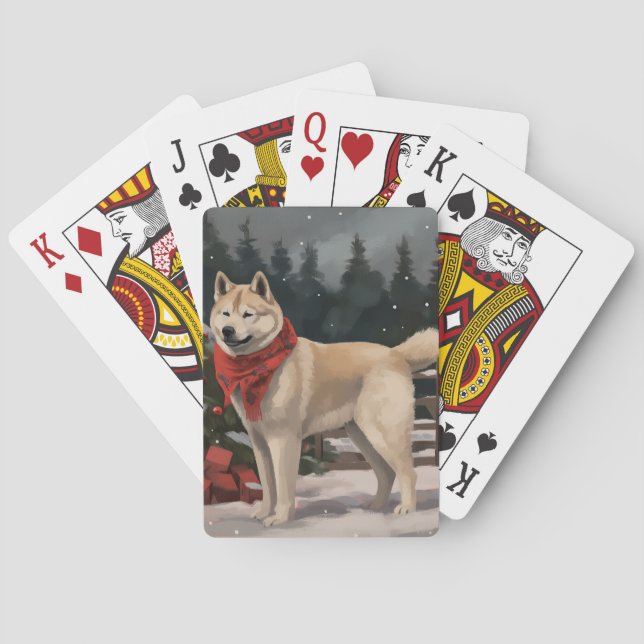 Baraja De Cartas Perro Akita en Navidades de nieve (Reverso)