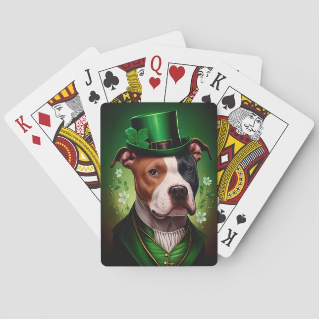 Baraja De Cartas Perro americano Staffordshire en el Día de San Pat (Reverso)