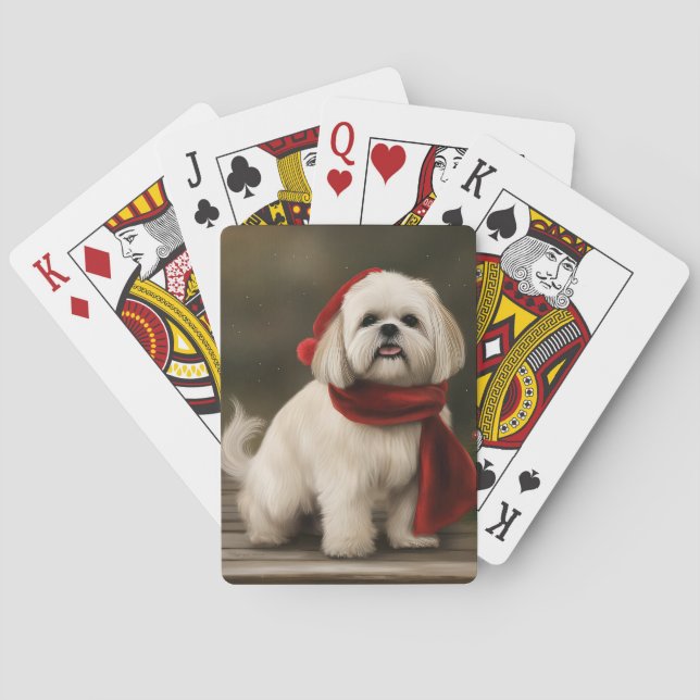 Baraja De Cartas Perro Apso Lhasa en Navidades de Nieve (Reverso)