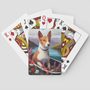 Baraja De Cartas Perro Basenji en una Cancha: Una Aventura Escénica