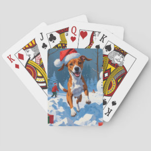 Baraja De Cartas Perro Basenji jugando en la escena de invierno
