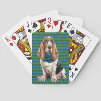 Baraja De Cartas Perro Basset Hound Lindo Cuadro Teal Monogramado