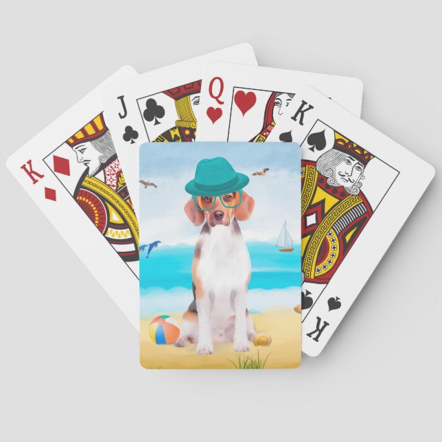 Baraja De Cartas Perro Beagle En La Playa (Reverso)