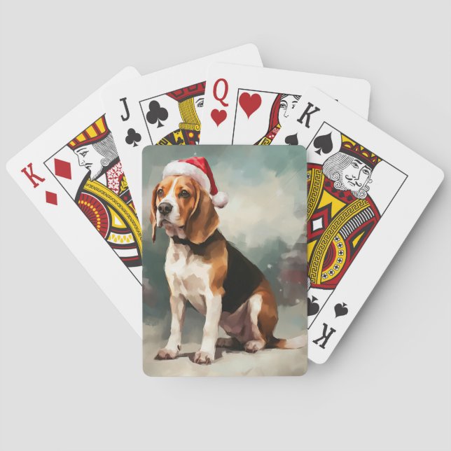 Baraja De Cartas Perro Beagle en Navidad Nieve  (Reverso)