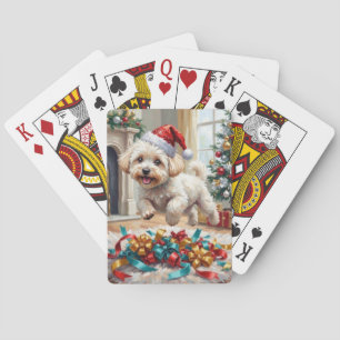 Baraja De Cartas Perro Bichon Frise Esponjoso Alegría Navideña
