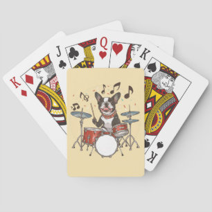 Baraja De Cartas Perro Boston Terrier tocando la batería