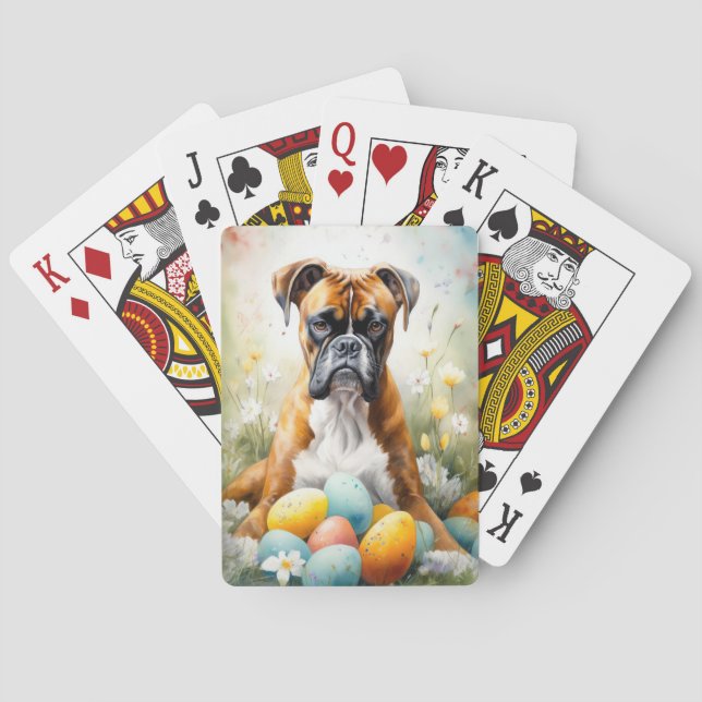 Baraja De Cartas Perro Boxer con huevos de Pascua Fiesta (Reverso)