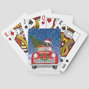 Baraja De Cartas Perro Boxer Conduciendo Coche En Navidad Con Nieve