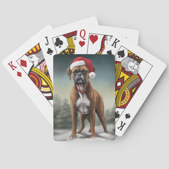 Baraja De Cartas Perro Boxer en Navidad con Nieve (Reverso)