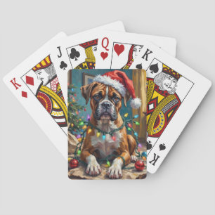 Baraja De Cartas Perro Boxer Tonto Enredado en Luces de Navidad
