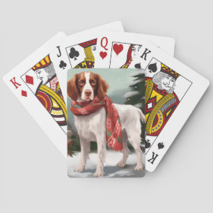 Baraja De Cartas Perro Brittany Spaniel en Navidad con nieve